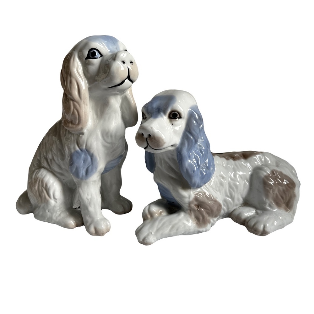 Porcelain Dog Figurines - Blue and Brown